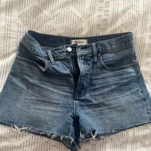 Madewell Distressed High-Rise Denim Cutoff Shorts in Blue
